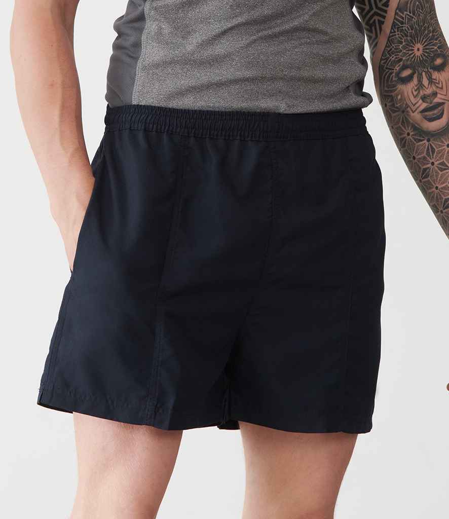 Tombo All Purpose Mesh Lined Shorts in Black by Tombo — Custom branded clothing by Print Press, featuring premium embroidery produced in our specialist print lab in the UK.