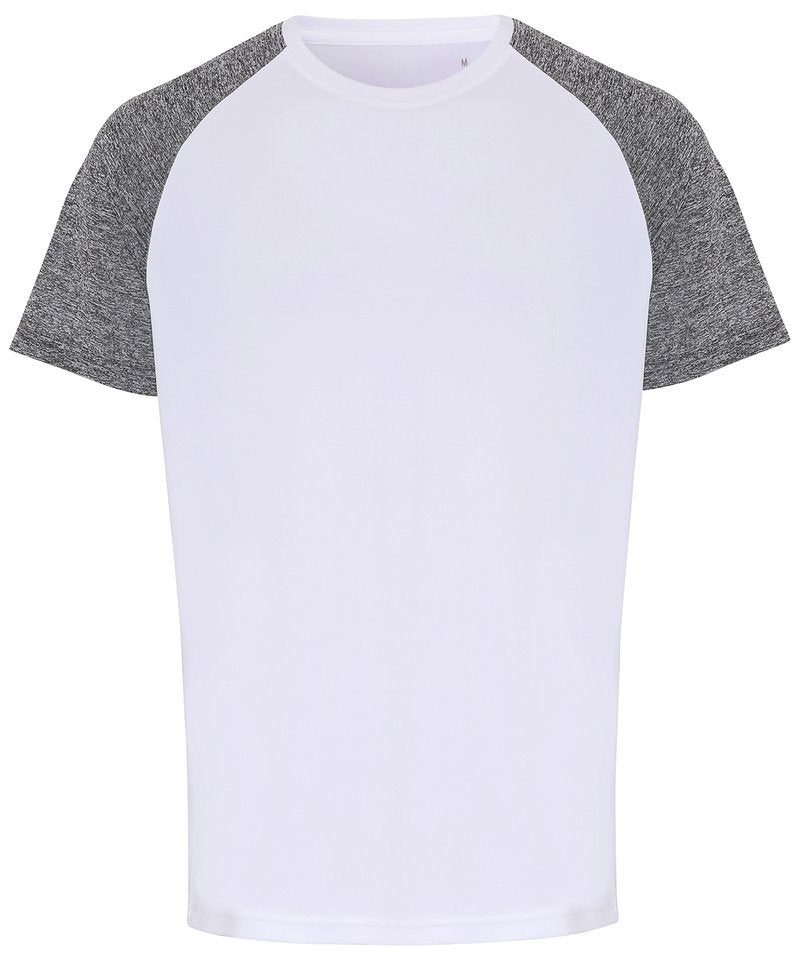 Tridri Contrast Sleeve Performance T-Shirt in White Black Melange by TriDri — Custom branded clothing by Print Press, featuring premium embroidery produced in our specialist print lab in the UK.