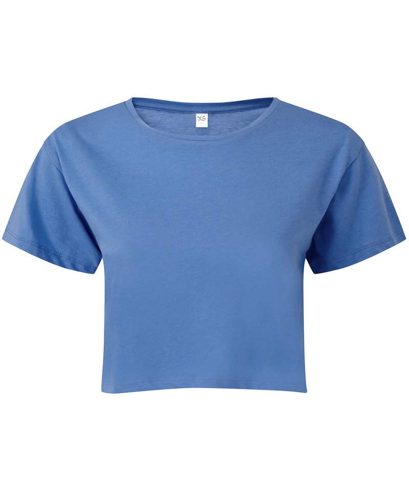 Women's Tridri Crop Top in Cornflower by TriDri — Custom branded clothing by Print Press, featuring premium embroidery produced in our specialist print lab in the UK.