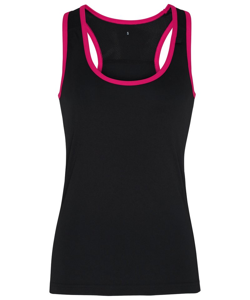 Women's Tridri Panelled Fitness Vest in Black Hot Pink by TriDri — Custom branded clothing by Print Press, featuring premium embroidery produced in our specialist print lab in the UK.
