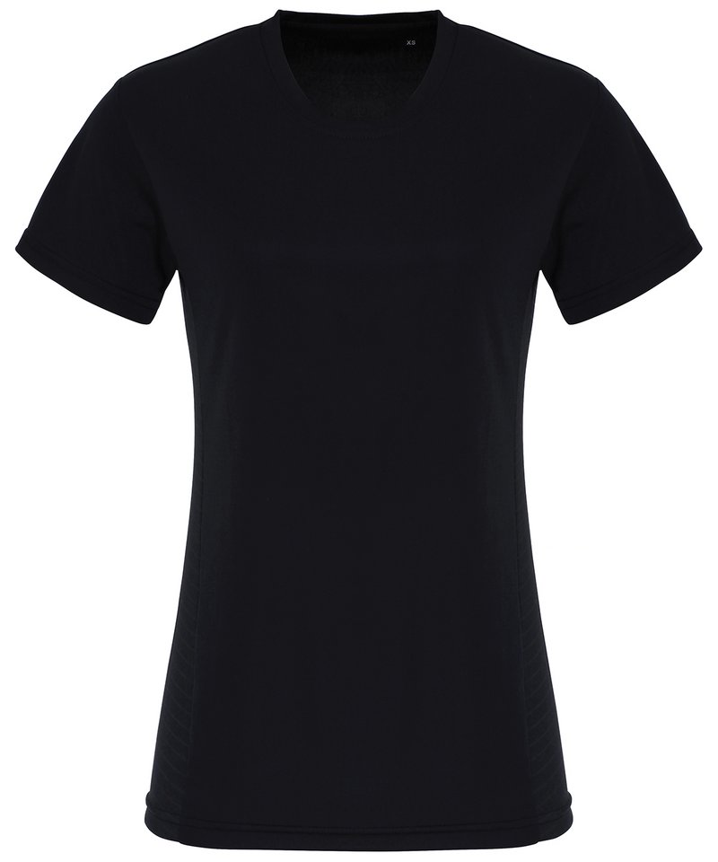 Women's Tridri Embossed Panel T-Shirt in Black by TriDri — Custom branded clothing by Print Press, featuring premium embroidery produced in our specialist print lab in the UK.