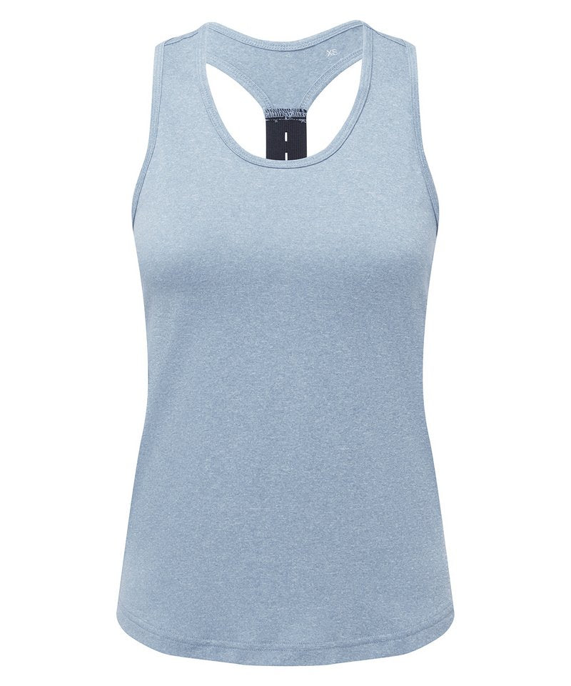 Women's Tridri Performance Strap Back Vest in Dusk Blue Melange by TriDri — Custom branded clothing by Print Press, featuring premium embroidery produced in our specialist print lab in the UK.