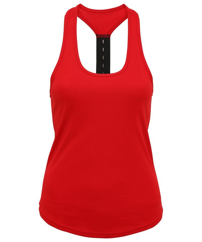 Women's Tridri Performance Strap Back Vest in Fire Red by TriDri — Custom branded clothing by Print Press, featuring premium embroidery produced in our specialist print lab in the UK.