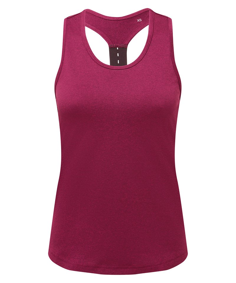 Women's Tridri Performance Strap Back Vest in Raspberry Black Melange by TriDri — Custom branded clothing by Print Press, featuring premium embroidery produced in our specialist print lab in the UK.