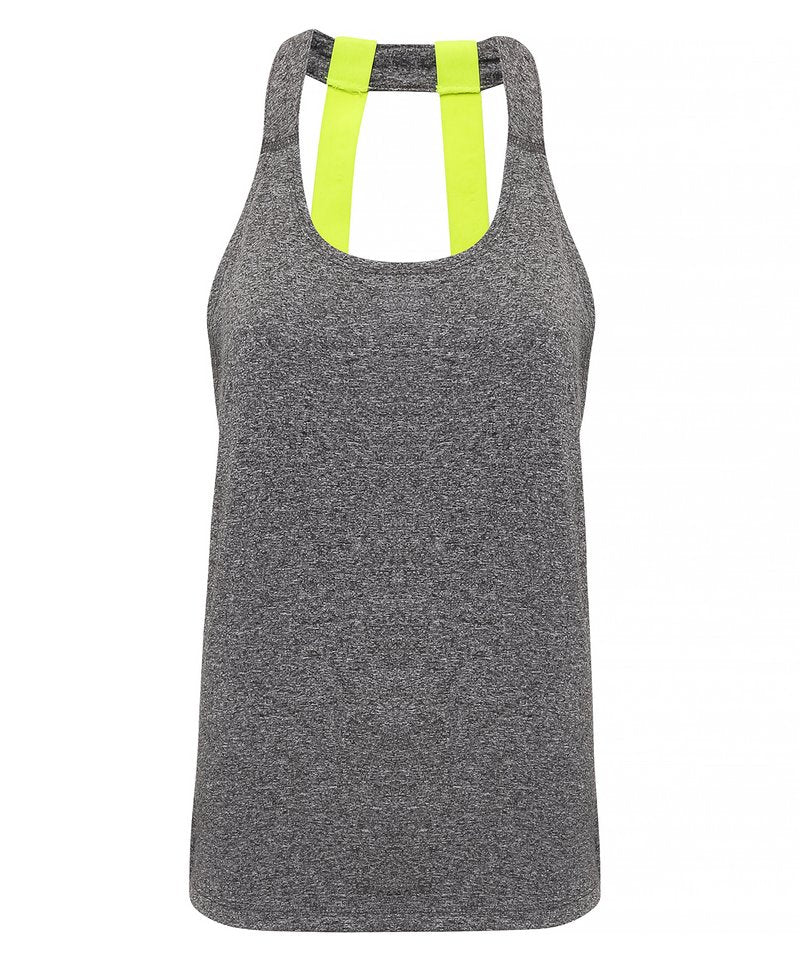 Women's Tridri Double Strap Back Vest in Black Melange by TriDri — Custom branded clothing by Print Press, featuring premium embroidery produced in our specialist print lab in the UK.