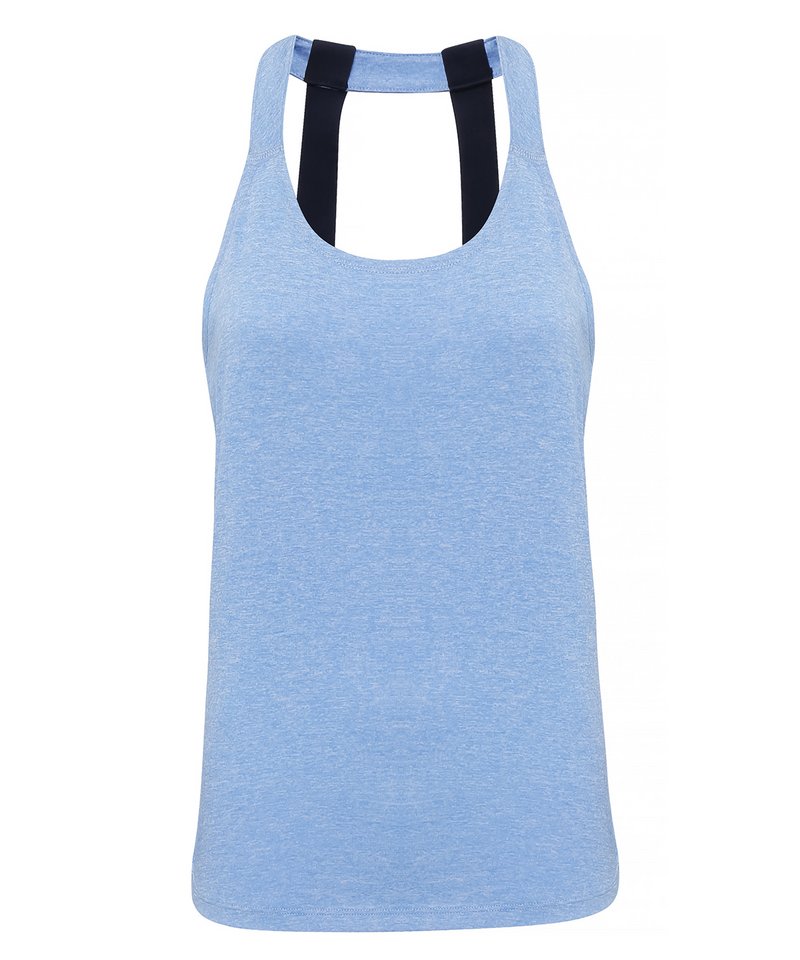 Women's Tridri Double Strap Back Vest in Cornflower Melange by TriDri — Custom branded clothing by Print Press, featuring premium embroidery produced in our specialist print lab in the UK.