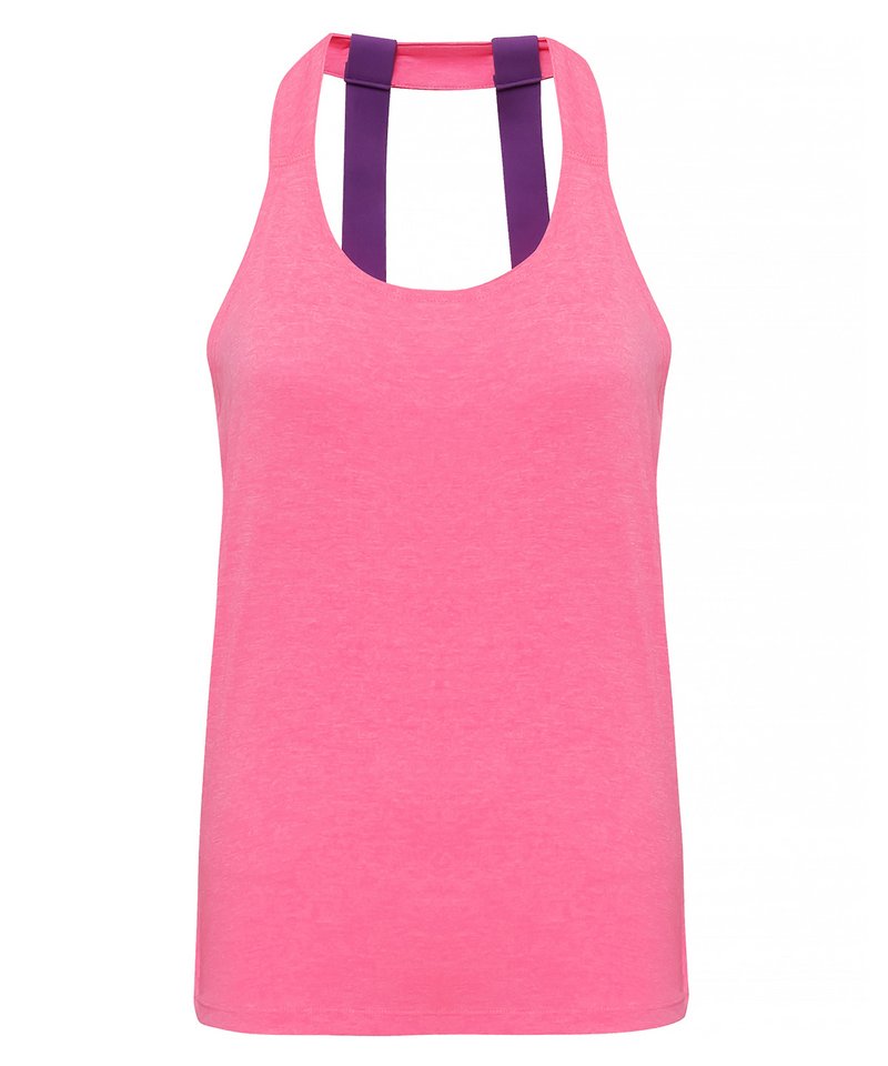 Women's Tridri Double Strap Back Vest in Lightning Pink Melange by TriDri — Custom branded clothing by Print Press, featuring premium embroidery produced in our specialist print lab in the UK.
