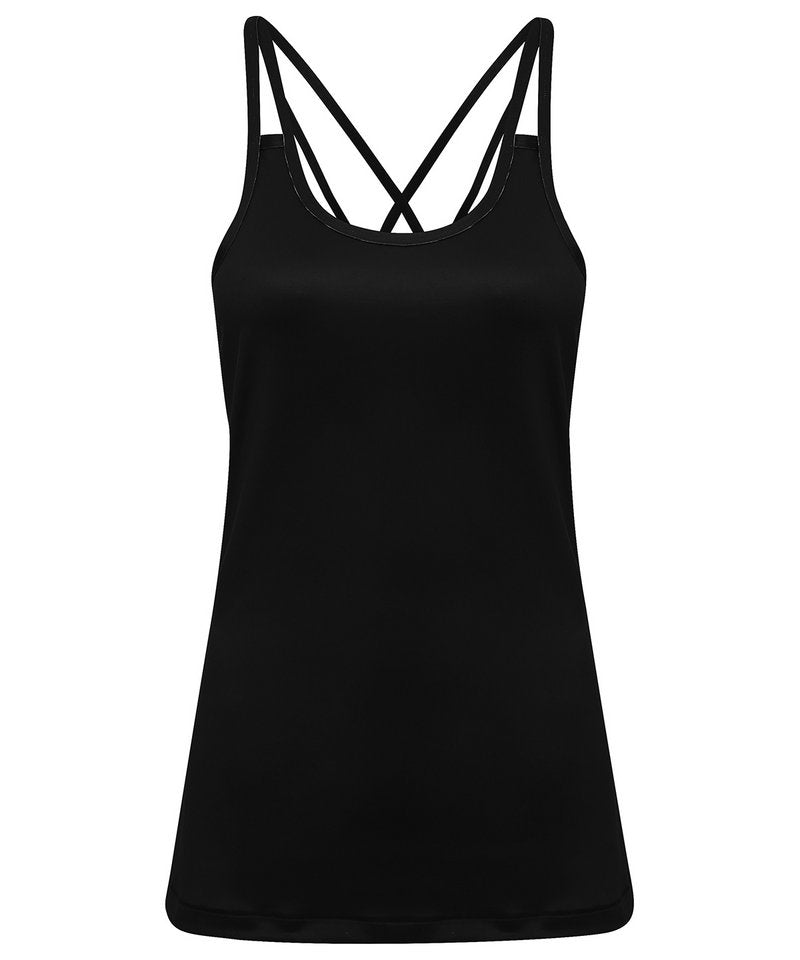 Women's Tridri 'Laser Cut' Spaghetti Strap Vest in Black by TriDri — Custom branded clothing by Print Press, featuring premium embroidery produced in our specialist print lab in the UK.