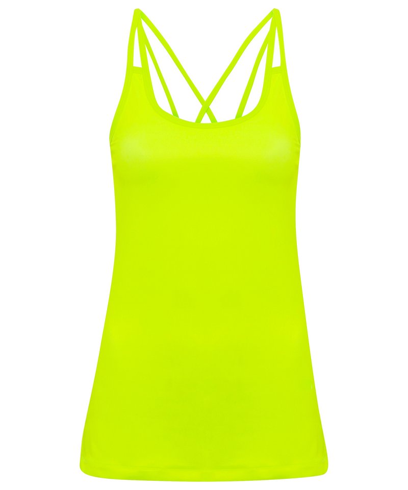 Women's Tridri 'Laser Cut' Spaghetti Strap Vest in Lightning Yellow by TriDri — Custom branded clothing by Print Press, featuring premium embroidery produced in our specialist print lab in the UK.