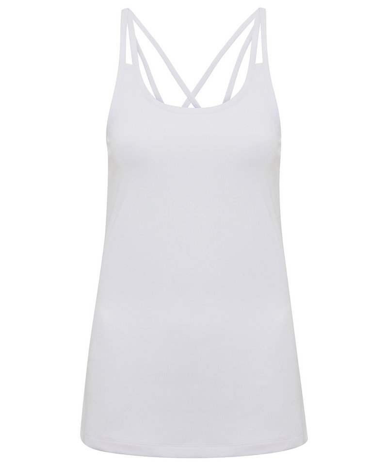 Women's Tridri 'Laser Cut' Spaghetti Strap Vest in White by TriDri — Custom branded clothing by Print Press, featuring premium embroidery produced in our specialist print lab in the UK.