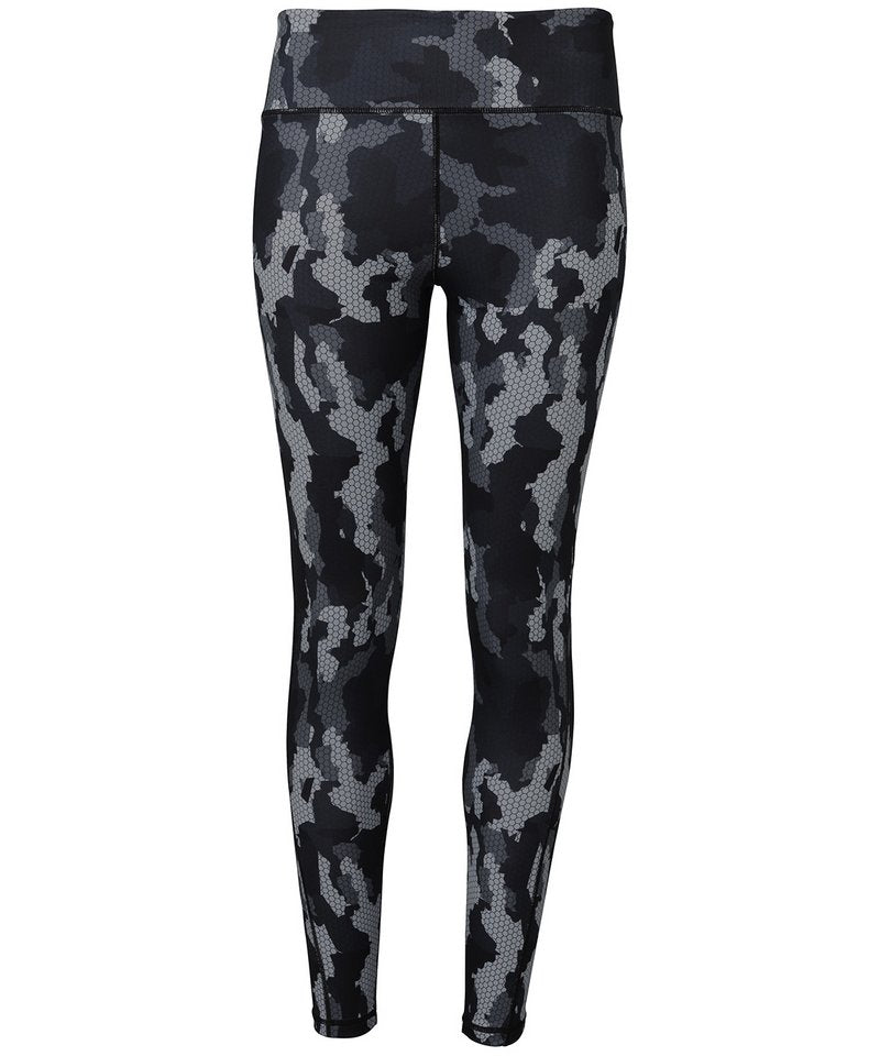 Women's Tridri Performance Hexoflage Leggings in Camo Charcoal by TriDri — Custom branded clothing by Print Press, featuring premium embroidery produced in our specialist print lab in the UK.