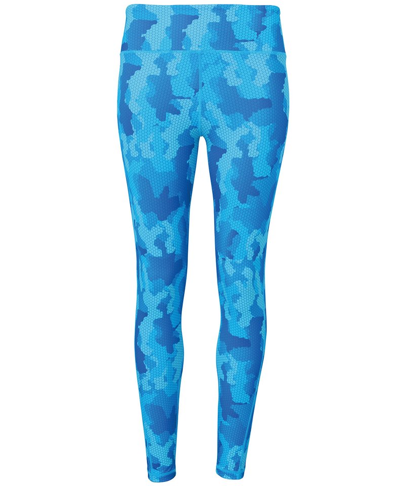 Women's Tridri Performance Hexoflage Leggings in Camo Sapphire by TriDri — Custom branded clothing by Print Press, featuring premium embroidery produced in our specialist print lab in the UK.