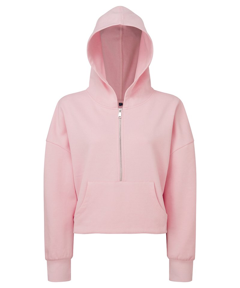 Women's Tridri 1/2 Zip Hoodie in Light Pink by TriDri — Custom branded clothing by Print Press, featuring premium embroidery produced in our specialist print lab in the UK.