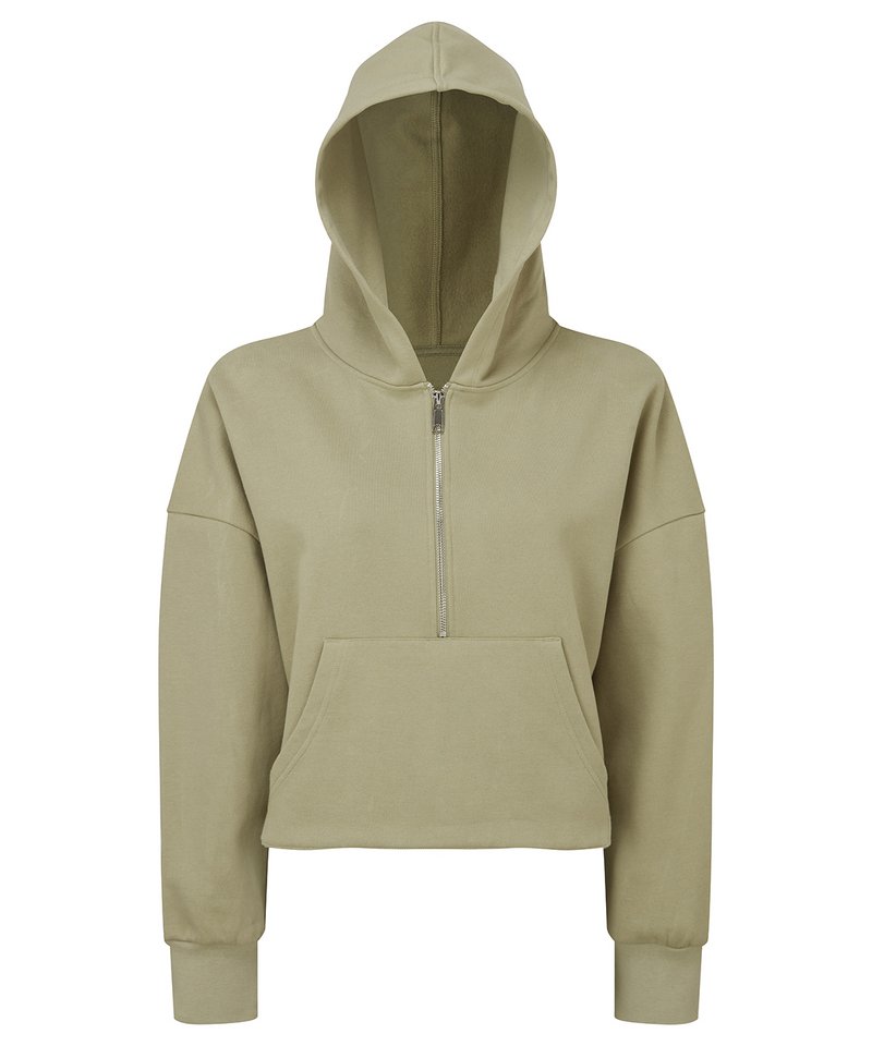 Women's Tridri 1/2 Zip Hoodie in Sage Green by TriDri — Custom branded clothing by Print Press, featuring premium embroidery produced in our specialist print lab in the UK.