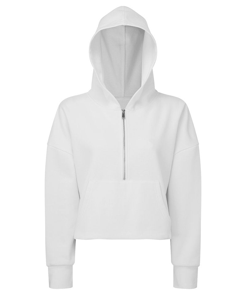 Women's Tridri 1/2 Zip Hoodie in White by TriDri — Custom branded clothing by Print Press, featuring premium embroidery produced in our specialist print lab in the UK.