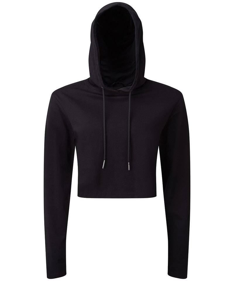 Women's Tridri Cropped Hooded Long Sleeve T-Shirt in Black by TriDri — Custom branded clothing by Print Press, featuring premium embroidery produced in our specialist print lab in the UK.