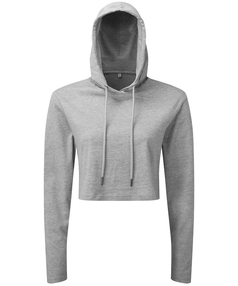 Women's Tridri Cropped Hooded Long Sleeve T-Shirt in Heather Grey by TriDri — Custom branded clothing by Print Press, featuring premium embroidery produced in our specialist print lab in the UK.