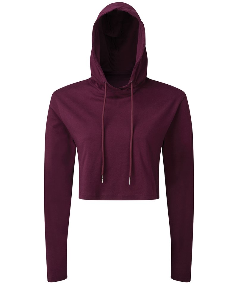 Women's Tridri Cropped Hooded Long Sleeve T-Shirt in Mulberry by TriDri — Custom branded clothing by Print Press, featuring premium embroidery produced in our specialist print lab in the UK.