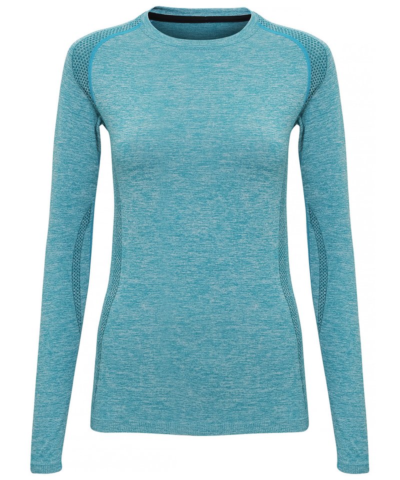 Women's Tridri Seamless '3D Fit' Multi-Sport Performance Long Sleeve Top in Turquoise by TriDri — Custom branded clothing by Print Press, featuring premium embroidery produced in our specialist print lab in the UK.