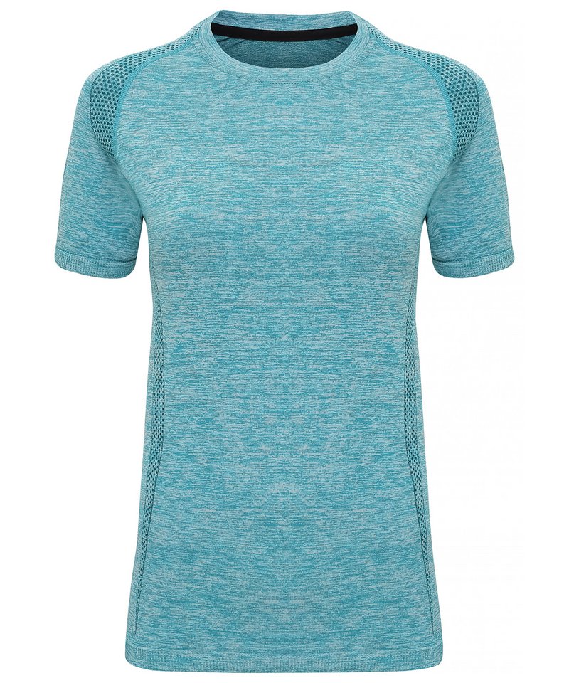 Women's Tridri Seamless '3D Fit' Multi-Sport Performance Short Sleeve Top in Turquoise by TriDri — Custom branded clothing by Print Press, featuring premium embroidery produced in our specialist print lab in the UK.