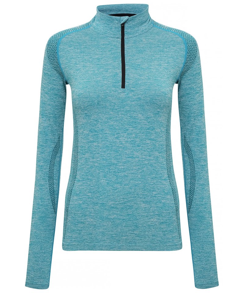 Women's Tridri Seamless '3D Fit' Multi-Sport Performance Zip Top in Turquoise by TriDri — Custom branded clothing by Print Press, featuring premium embroidery produced in our specialist print lab in the UK.