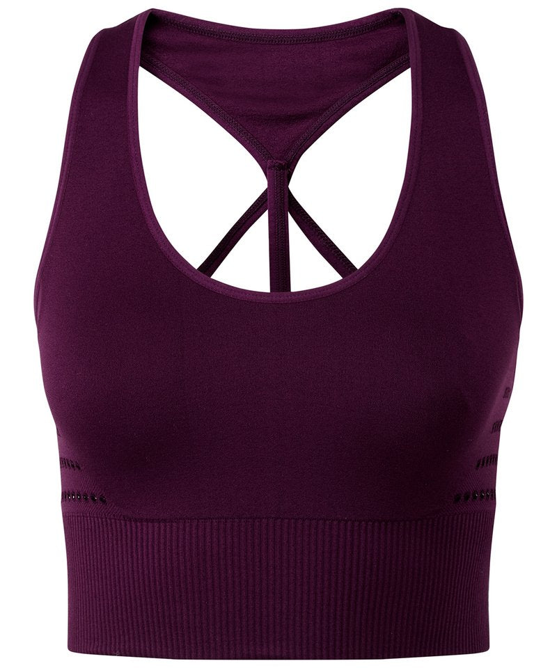 Tridri Seamless '3D Fit' Multi-Sport Reveal Sports Bra in Mulberry by TriDri — Custom branded clothing by Print Press, featuring premium embroidery produced in our specialist print lab in the UK.