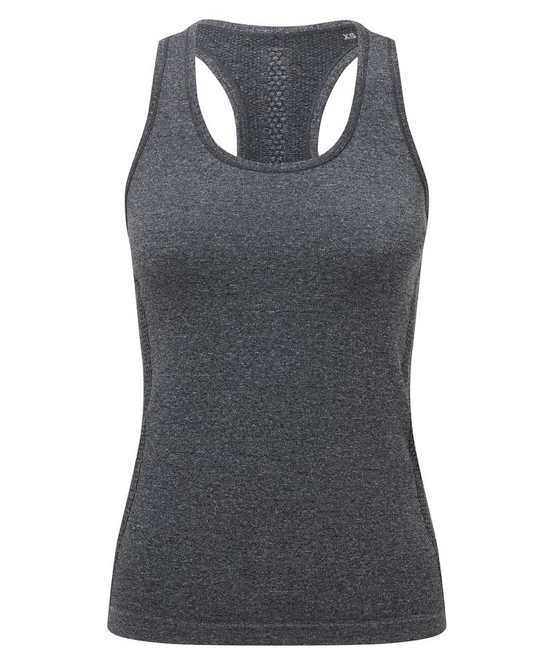 Women's Tridri Seamless '3D Fit' Multi-Sport Sculpt Vest in Black Melange by TriDri — Custom branded clothing by Print Press, featuring premium embroidery produced in our specialist print lab in the UK.