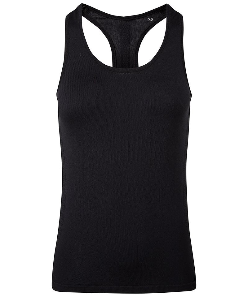 Women's Tridri Seamless '3D Fit' Multi-Sport Sculpt Vest in Full Black by TriDri — Custom branded clothing by Print Press, featuring premium embroidery produced in our specialist print lab in the UK.