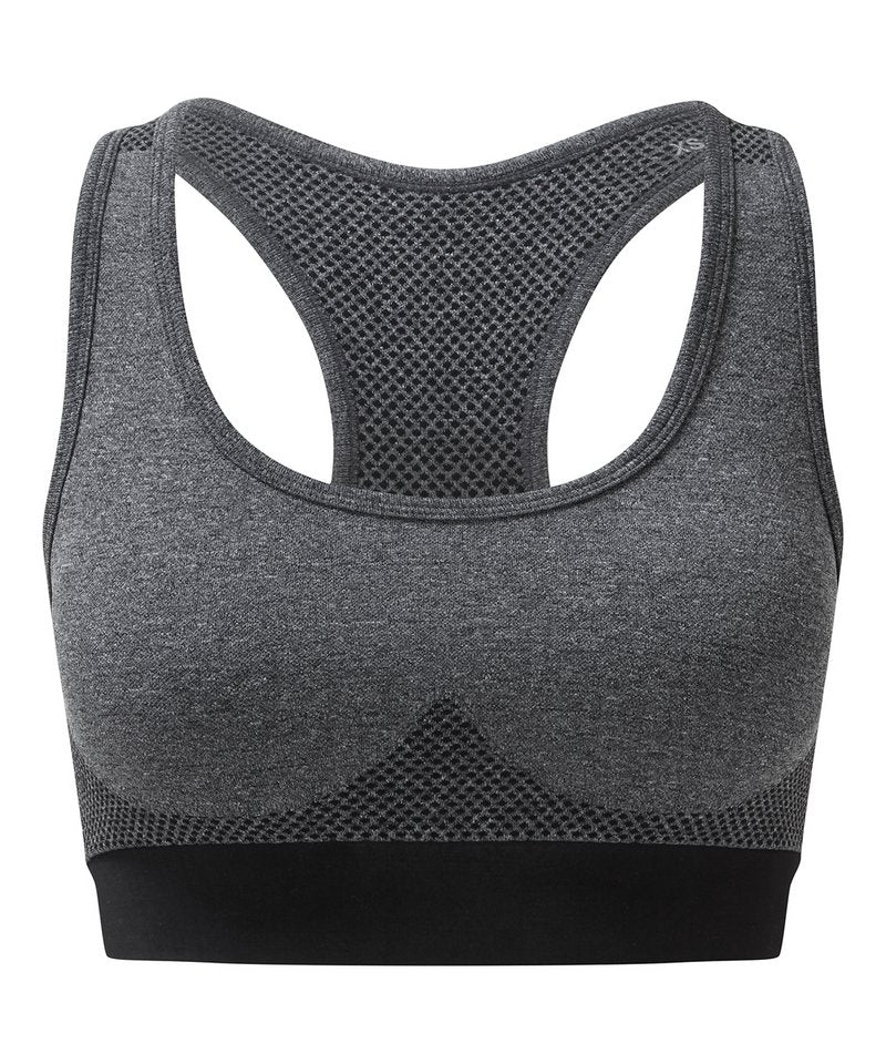 Tridri Seamless '3D Fit' Multi-Sport Sculpt Bra in Black Melange by TriDri — Custom branded clothing by Print Press, featuring premium embroidery produced in our specialist print lab in the UK.