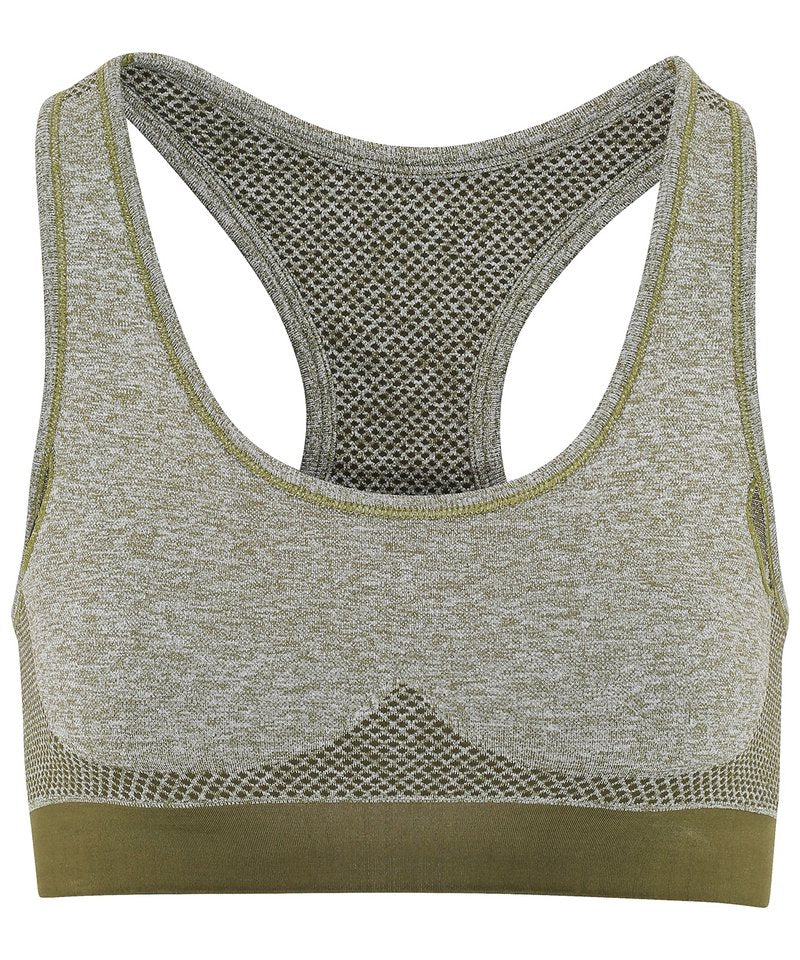 Tridri Seamless '3D Fit' Multi-Sport Sculpt Bra in Olive by TriDri — Custom branded clothing by Print Press, featuring premium embroidery produced in our specialist print lab in the UK.