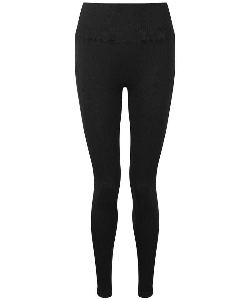 Women's Tridri Ribbed Seamless 3D Fit Multi-Sport Leggings in Black by TriDri — Custom branded clothing by Print Press, featuring premium embroidery produced in our specialist print lab in the UK.