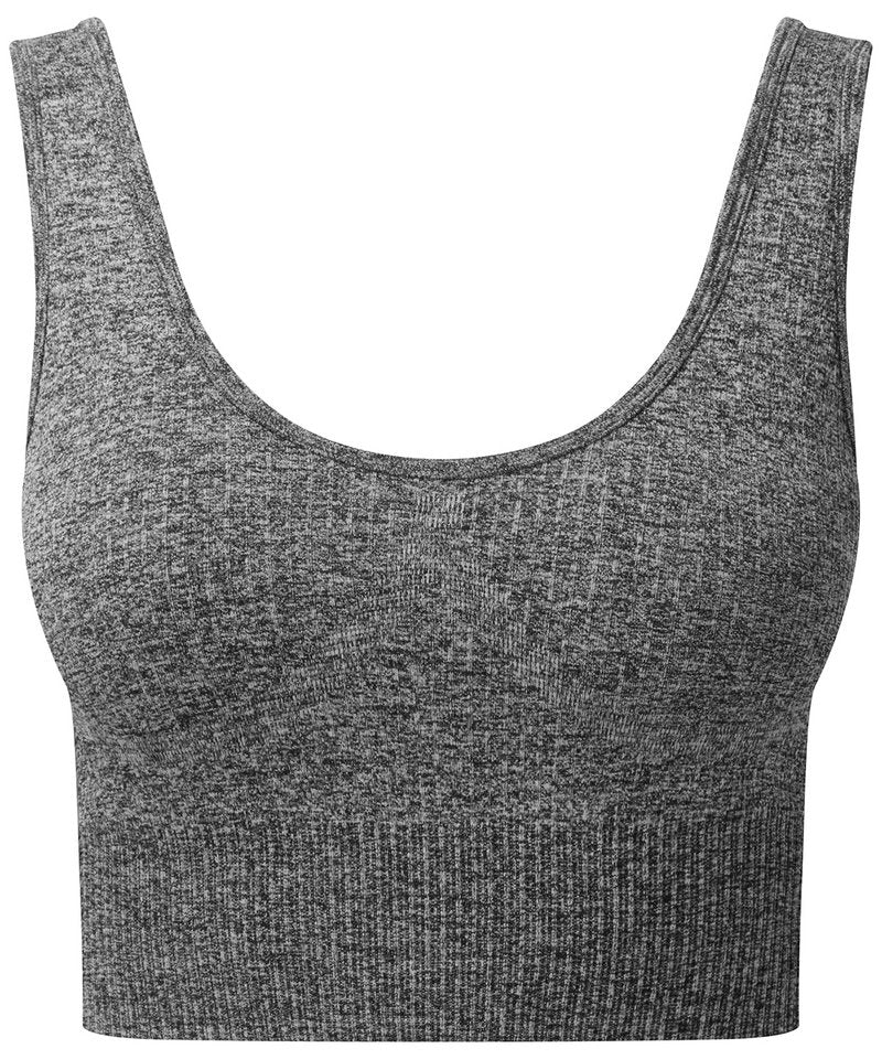 Women's Tridri Ribbed Seamless 3D Fit Multi-Sport Bra in Black Melange by TriDri — Custom branded clothing by Print Press, featuring premium embroidery produced in our specialist print lab in the UK.