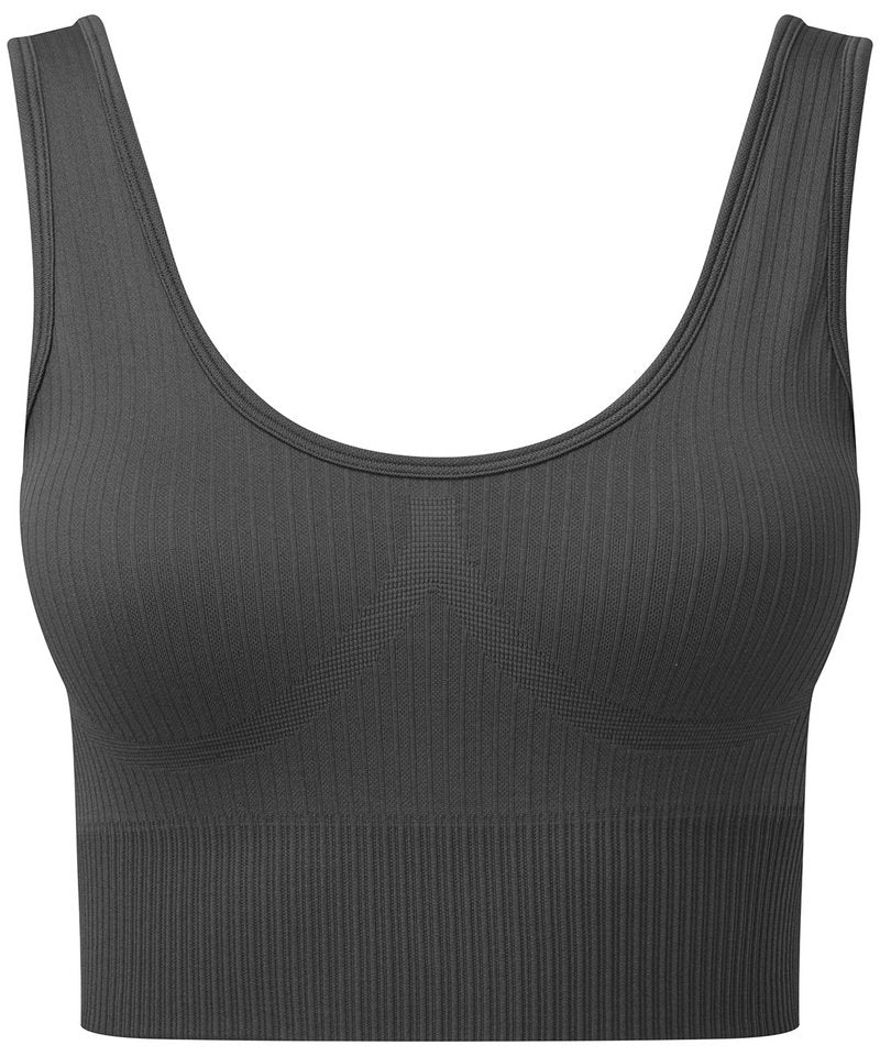 Women's Tridri Ribbed Seamless 3D Fit Multi-Sport Bra in Charcoal by TriDri — Custom branded clothing by Print Press, featuring premium embroidery produced in our specialist print lab in the UK.