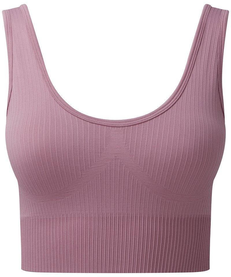 Women's Tridri Ribbed Seamless 3D Fit Multi-Sport Bra in Mauve by TriDri — Custom branded clothing by Print Press, featuring premium embroidery produced in our specialist print lab in the UK.