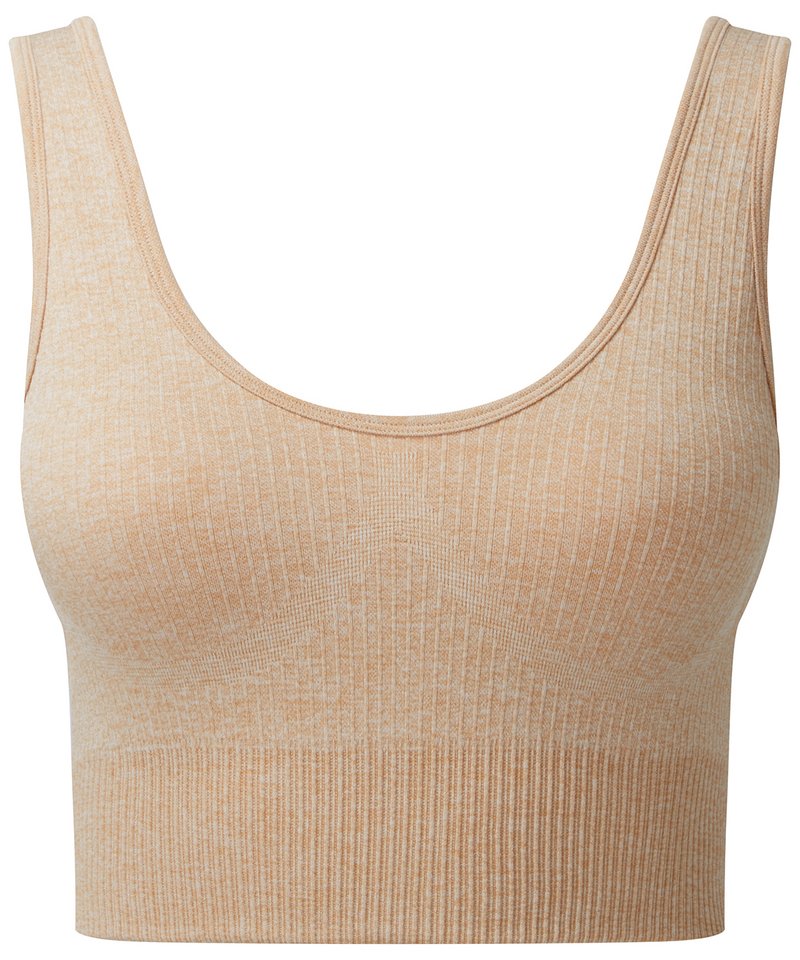 Women's Tridri Ribbed Seamless 3D Fit Multi-Sport Bra in Nude Melange by TriDri — Custom branded clothing by Print Press, featuring premium embroidery produced in our specialist print lab in the UK.