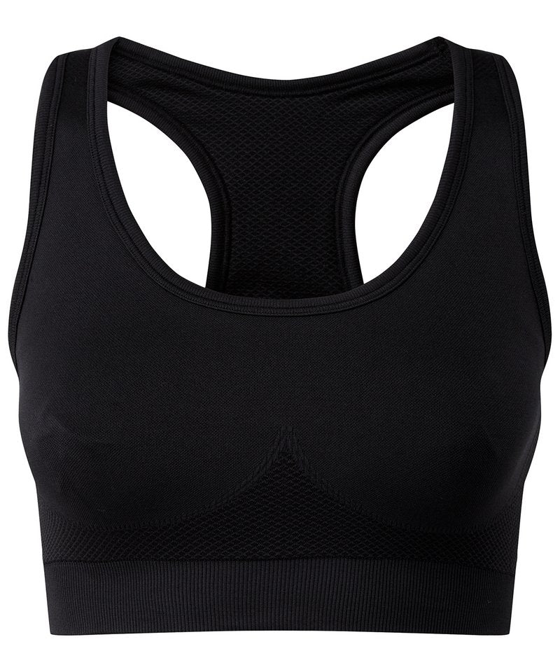 Tridri Seamless '3D Fit' Multi-Sport Sculpt Solid Colour Bra in Black by TriDri — Custom branded clothing by Print Press, featuring premium embroidery produced in our specialist print lab in the UK.