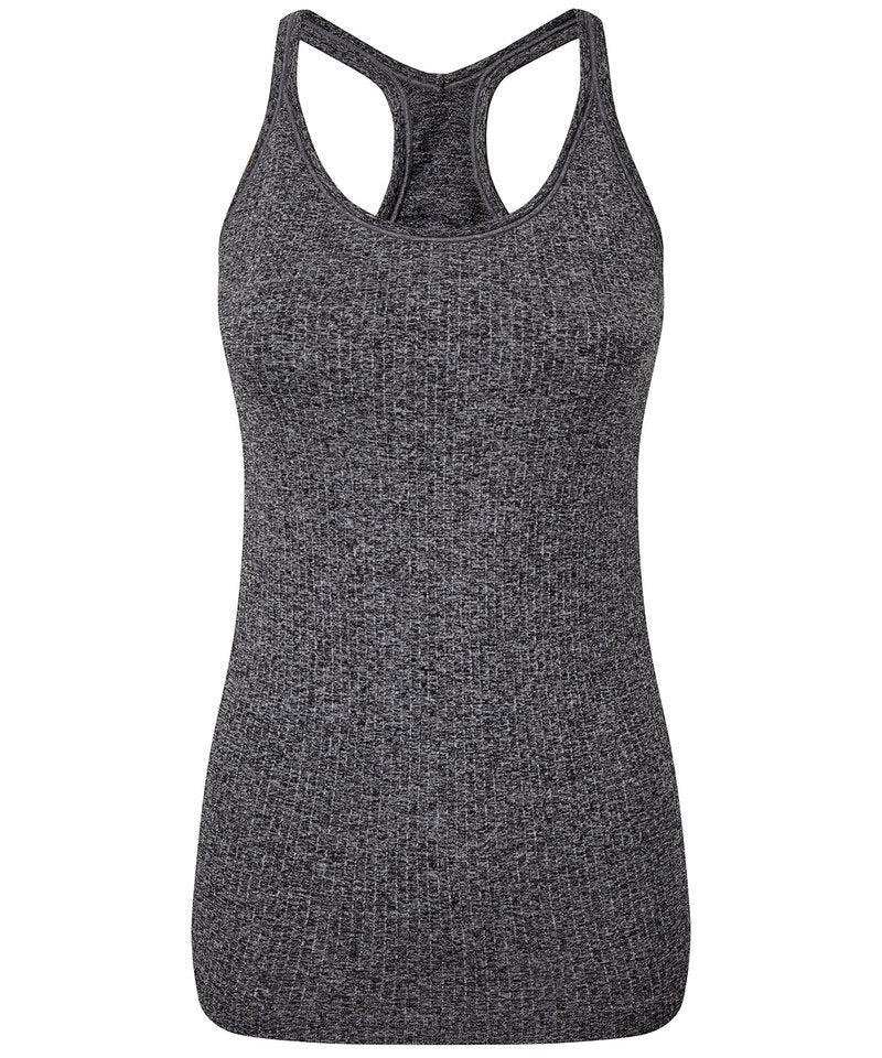 Women's Tridri Seamless '3D Fit' Multi-Sport Sculpt Vest With Secret Support in Black Melange by TriDri — Custom branded clothing by Print Press, featuring premium embroidery produced in our specialist print lab in the UK.