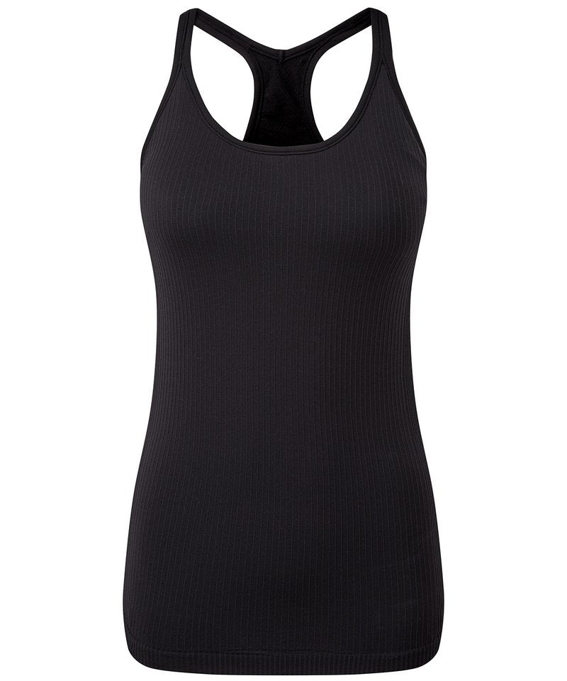 Women's Tridri Seamless '3D Fit' Multi-Sport Sculpt Vest With Secret Support in Black by TriDri — Custom branded clothing by Print Press, featuring premium embroidery produced in our specialist print lab in the UK.