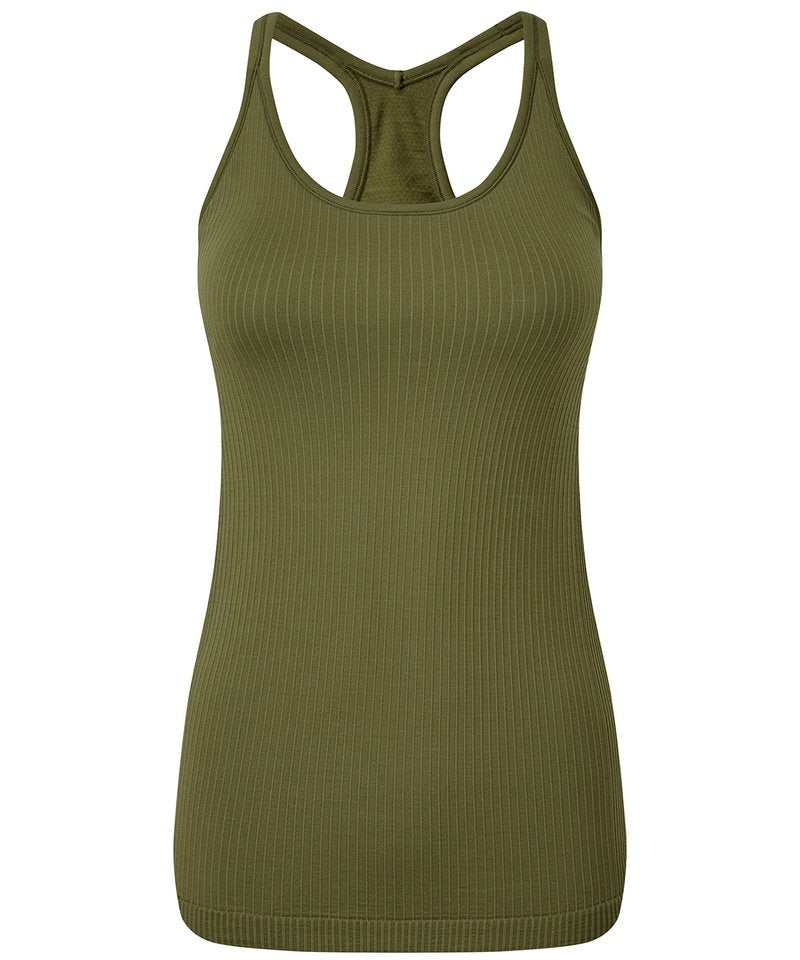 Women's Tridri Seamless '3D Fit' Multi-Sport Sculpt Vest With Secret Support in Olive by TriDri — Custom branded clothing by Print Press, featuring premium embroidery produced in our specialist print lab in the UK.