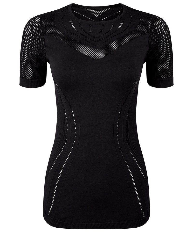Women's Tridri Seamless '3D Fit' Multi-Sport Reveal Sports Top in Black by TriDri — Custom branded clothing by Print Press, featuring premium embroidery produced in our specialist print lab in the UK.