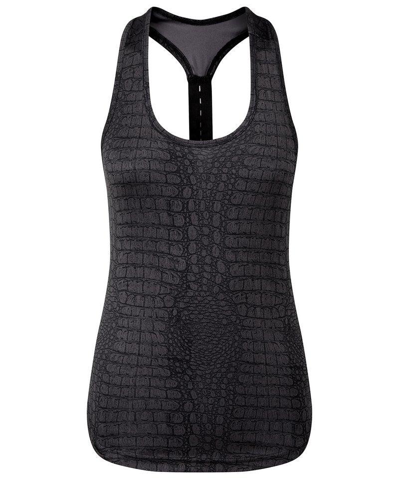 Women's Tridri Performance Strap Back Animal Printed Vest in Crocodile Black by TriDri — Custom branded clothing by Print Press, featuring premium embroidery produced in our specialist print lab in the UK.