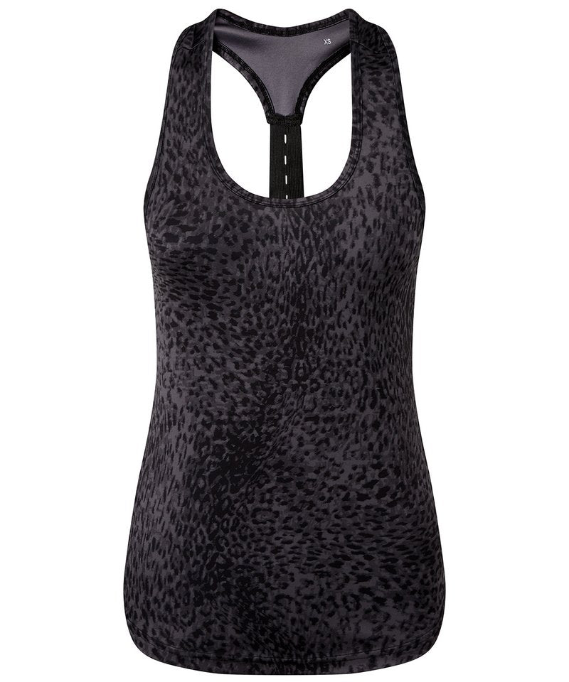 Women's Tridri Performance Strap Back Animal Printed Vest in Leopard Black by TriDri — Custom branded clothing by Print Press, featuring premium embroidery produced in our specialist print lab in the UK.