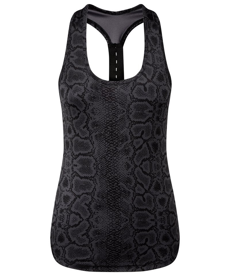 Women's Tridri Performance Strap Back Animal Printed Vest in Snake Black by TriDri — Custom branded clothing by Print Press, featuring premium embroidery produced in our specialist print lab in the UK.