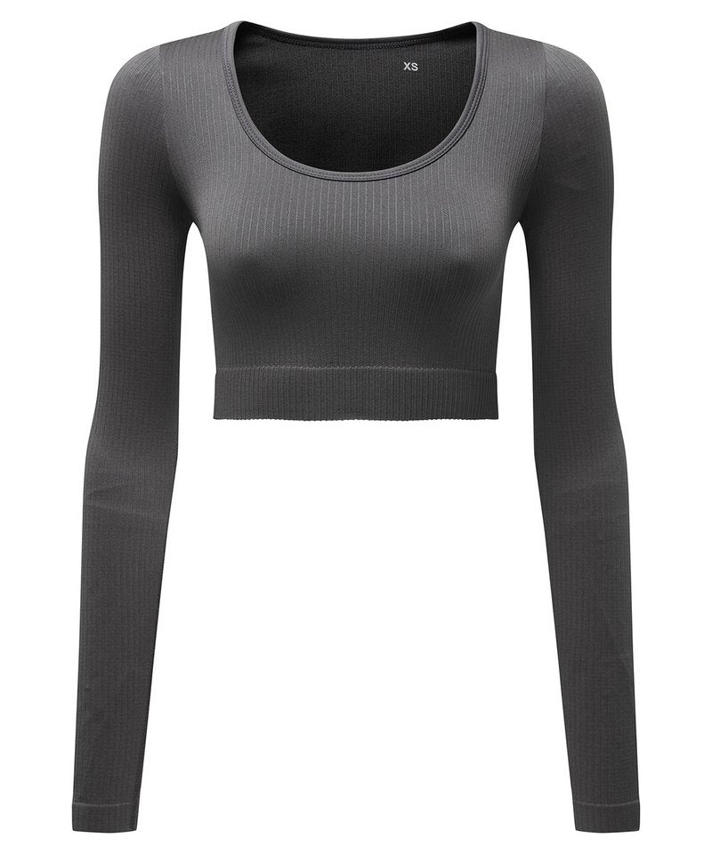 Women's Tridri Ribbed Seamless '3D Fit' Crop Top in Charcoal by TriDri — Custom branded clothing by Print Press, featuring premium embroidery produced in our specialist print lab in the UK.