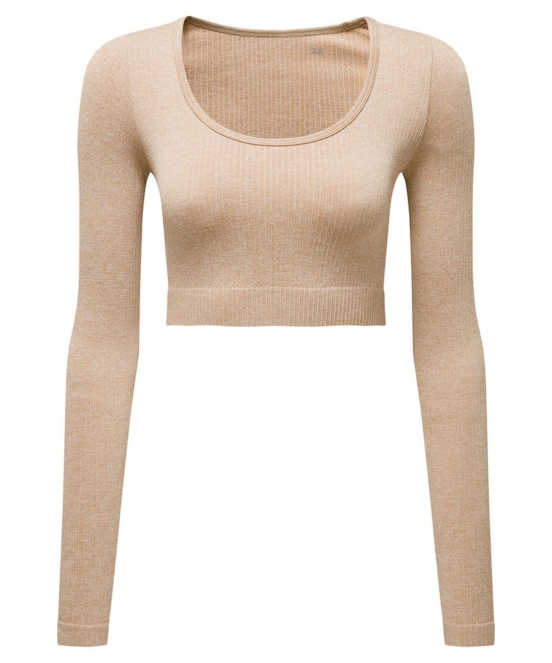 Women's Tridri Ribbed Seamless '3D Fit' Crop Top in Nude Melange by TriDri — Custom branded clothing by Print Press, featuring premium embroidery produced in our specialist print lab in the UK.