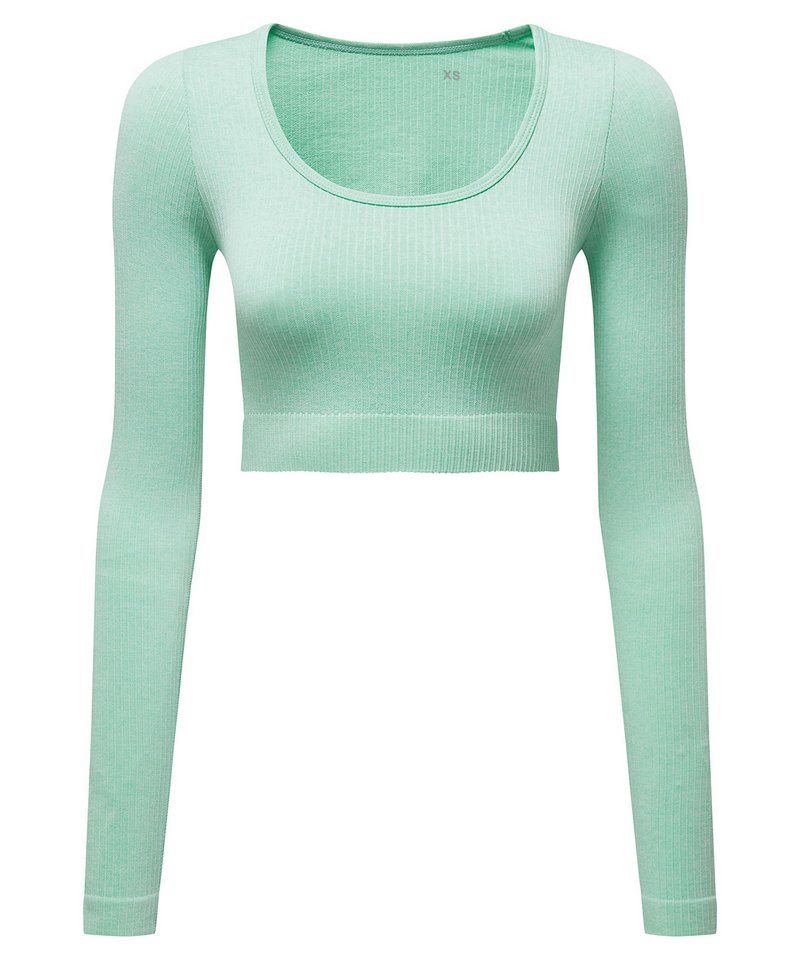 Women's Tridri Ribbed Seamless '3D Fit' Crop Top in Peppermint Melange by TriDri — Custom branded clothing by Print Press, featuring premium embroidery produced in our specialist print lab in the UK.