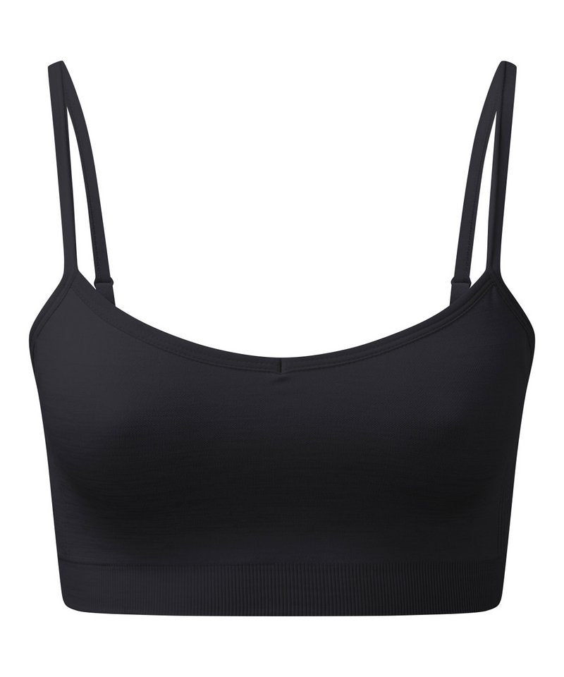 Women's Tridri Recycled Seamless 3D Fit Multi-Sport Flex Bra in Black by TriDri — Custom branded clothing by Print Press, featuring premium embroidery produced in our specialist print lab in the UK.