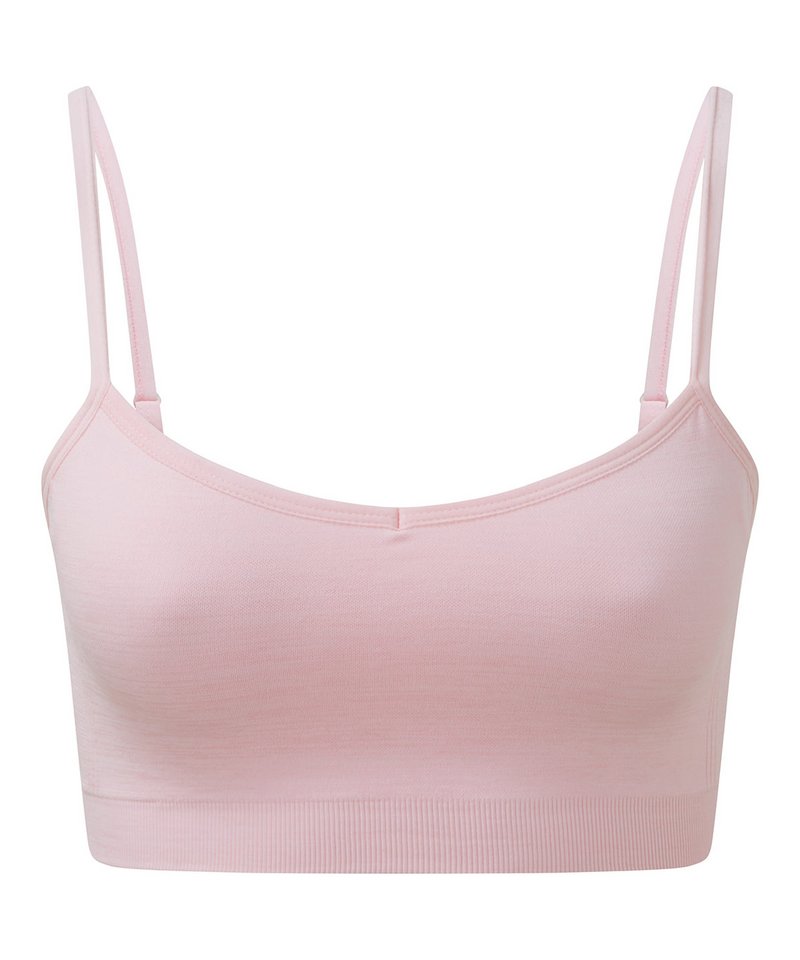 Women's Tridri Recycled Seamless 3D Fit Multi-Sport Flex Bra in Light Pink Melange by TriDri — Custom branded clothing by Print Press, featuring premium embroidery produced in our specialist print lab in the UK.