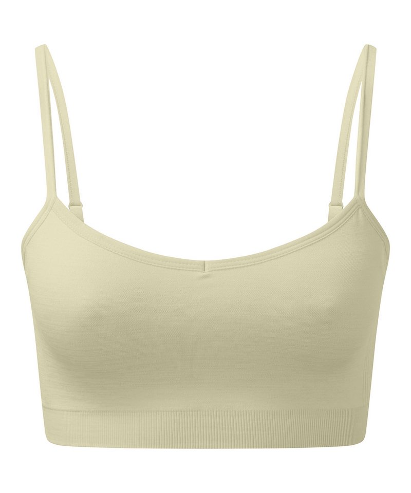Women's Tridri Recycled Seamless 3D Fit Multi-Sport Flex Bra in Sage Green Melange by TriDri — Custom branded clothing by Print Press, featuring premium embroidery produced in our specialist print lab in the UK.