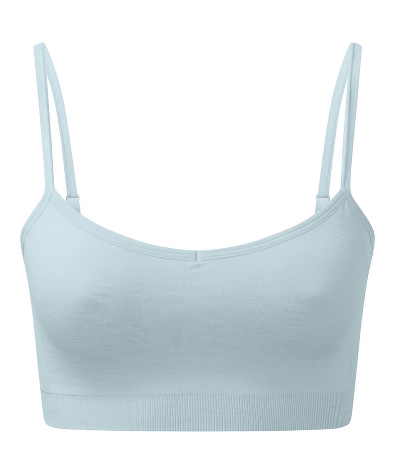Women's Tridri Recycled Seamless 3D Fit Multi-Sport Flex Bra in Sky Blue Melange by TriDri — Custom branded clothing by Print Press, featuring premium embroidery produced in our specialist print lab in the UK.
